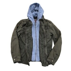 Levi Strauss & Co Green Denim Jean Jacket w/ Built In Hooded Sweater - M